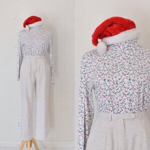 Vintage 90s Poly/Cotton Christmas Turtle Neck shirt by Bobbie Brooks, size L